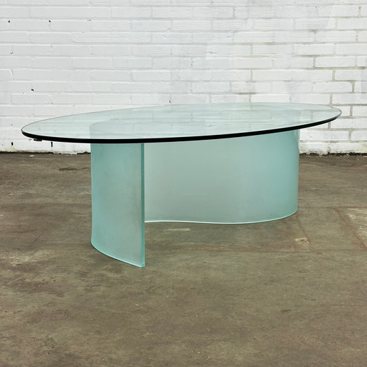 Ovale glazen salontafel met golf / s shape poot
