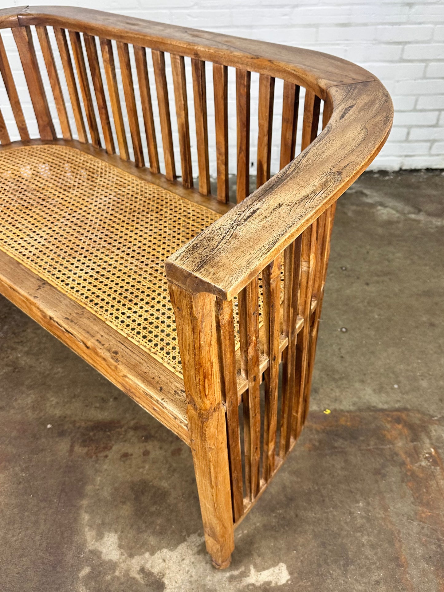 French antique bench with rattan / webbing