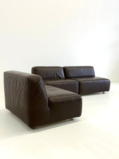 Set van 3 vintage space age modulaire leren sofa / fauteuils in donkerbruin