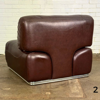 Italiaanse vintage modulaire bank of fauteuil van Europoltrona in donkerbruin leer