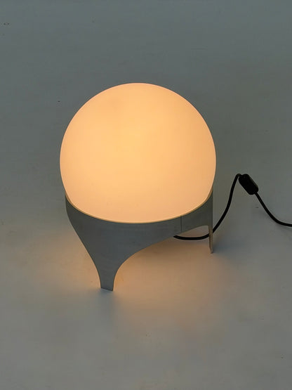 Vintage Space Age Tafellamp met Glazen Bol en Aluminium Voet
