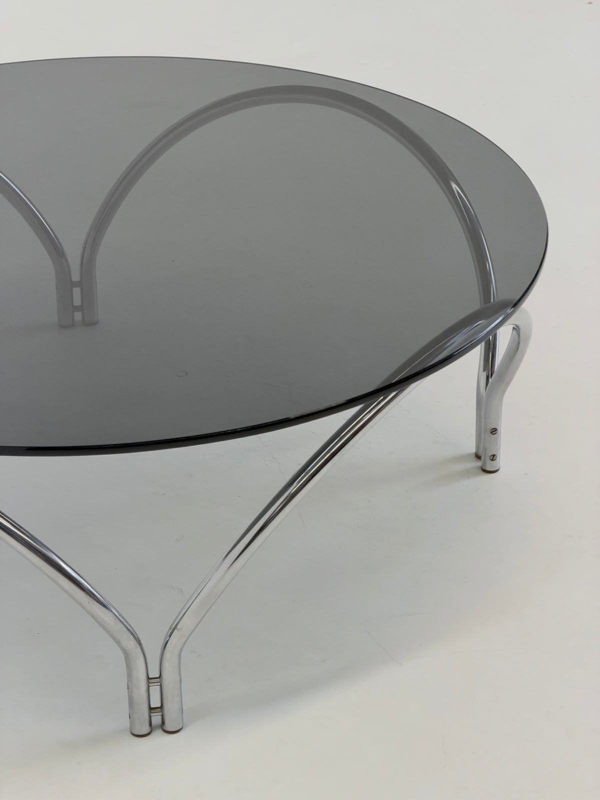 Vintage Space Age salontafel rookglas en chroom