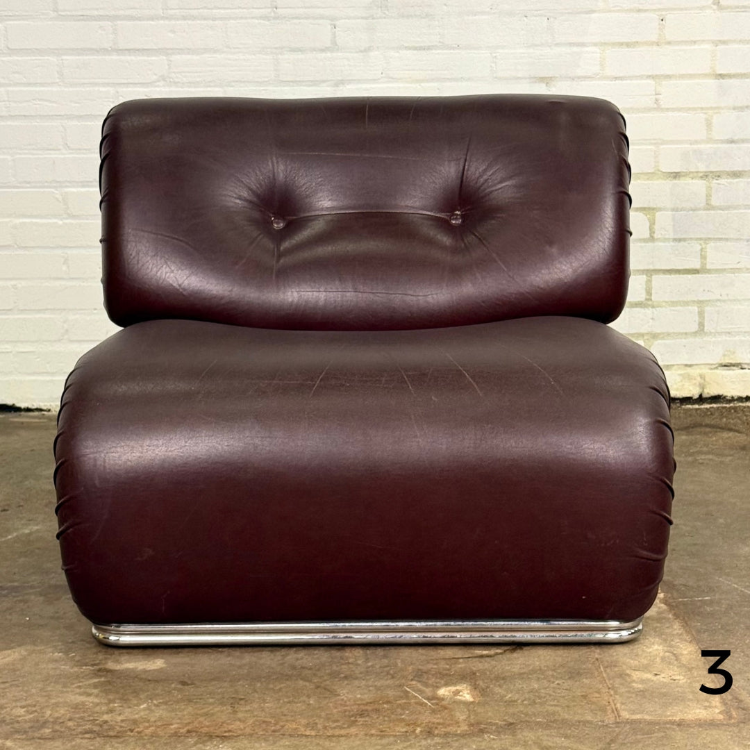 Italiaanse vintage modulaire bank of fauteuil van Europoltrona in donkerbruin leer