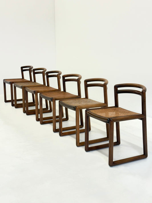 Set van 6 Ibisco Vintage Italiaanse Eetkamerstoelen met rotan