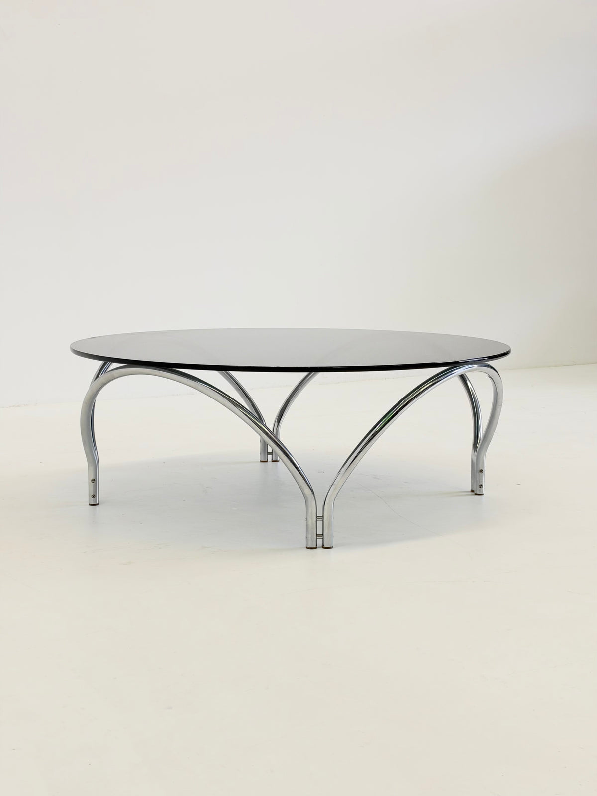 Vintage Space Age salontafel rookglas en chroom