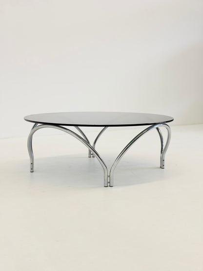 Vintage Space Age salontafel rookglas en chroom
