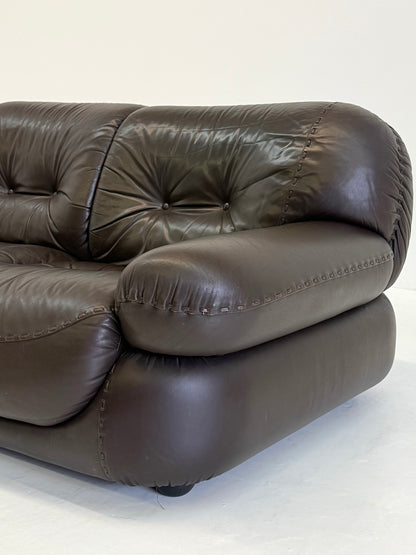 Donkerbruine leren Sapporo 3-zitsbank voor Mobil Girgi