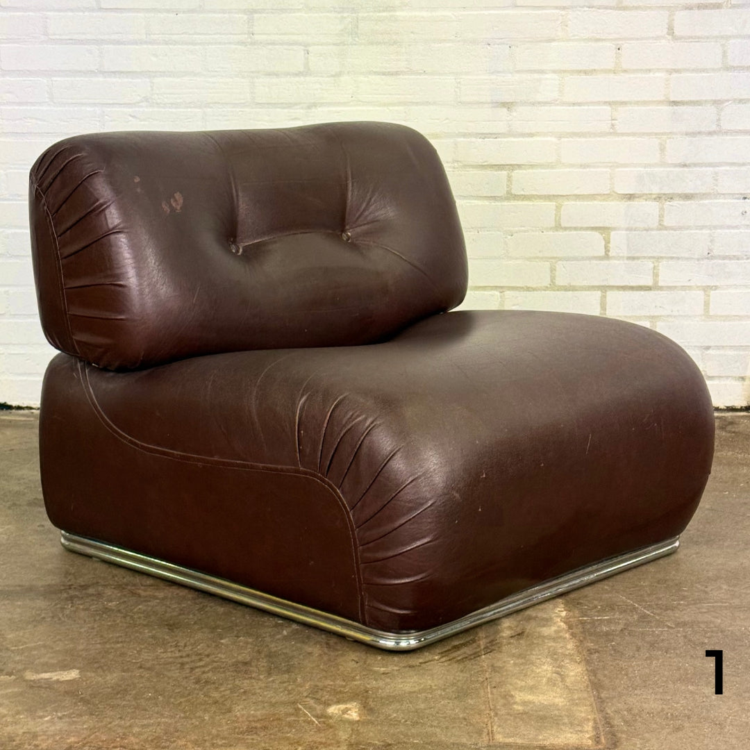 Italiaanse vintage modulaire bank of fauteuil van Europoltrona in donkerbruin leer