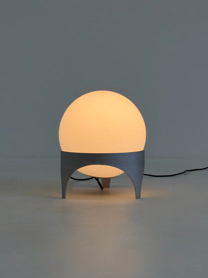 Vintage Space Age Tafellamp met Glazen Bol en Aluminium Voet