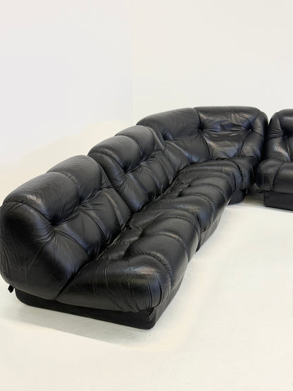 Zwart leren Nuvolone modulaire lounge bank Rino Maturi voor Mimo Padova