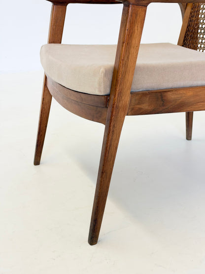 Mid Century Fauteuils van Notenhout en Rotan met Mohair