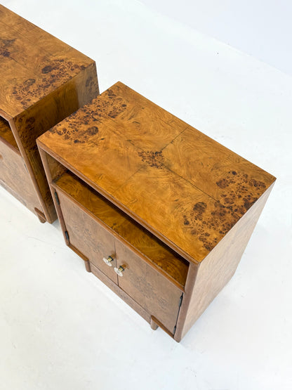 Set van twee vintage Art Deco nachtkastjes met wortelhout