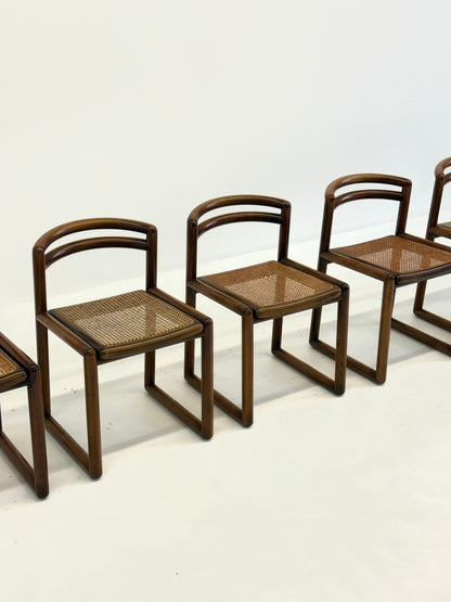 Set van 6 Ibisco Vintage Italiaanse Eetkamerstoelen met rotan