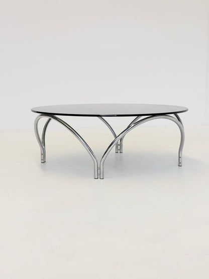 Vintage Space Age salontafel rookglas en chroom
