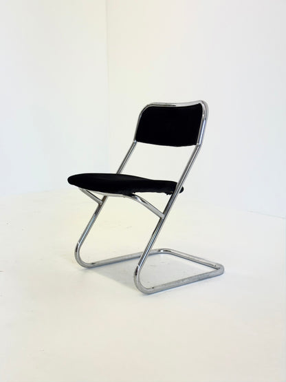 Set van 4 vintage buisframe eetkamerstoelen in zwart velvet