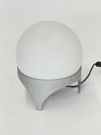 Vintage Space Age Tafellamp met Glazen Bol en Aluminium Voet