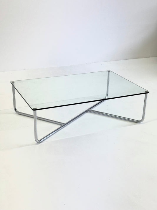 Glazen Gispen salontafel met buisframe onderstel