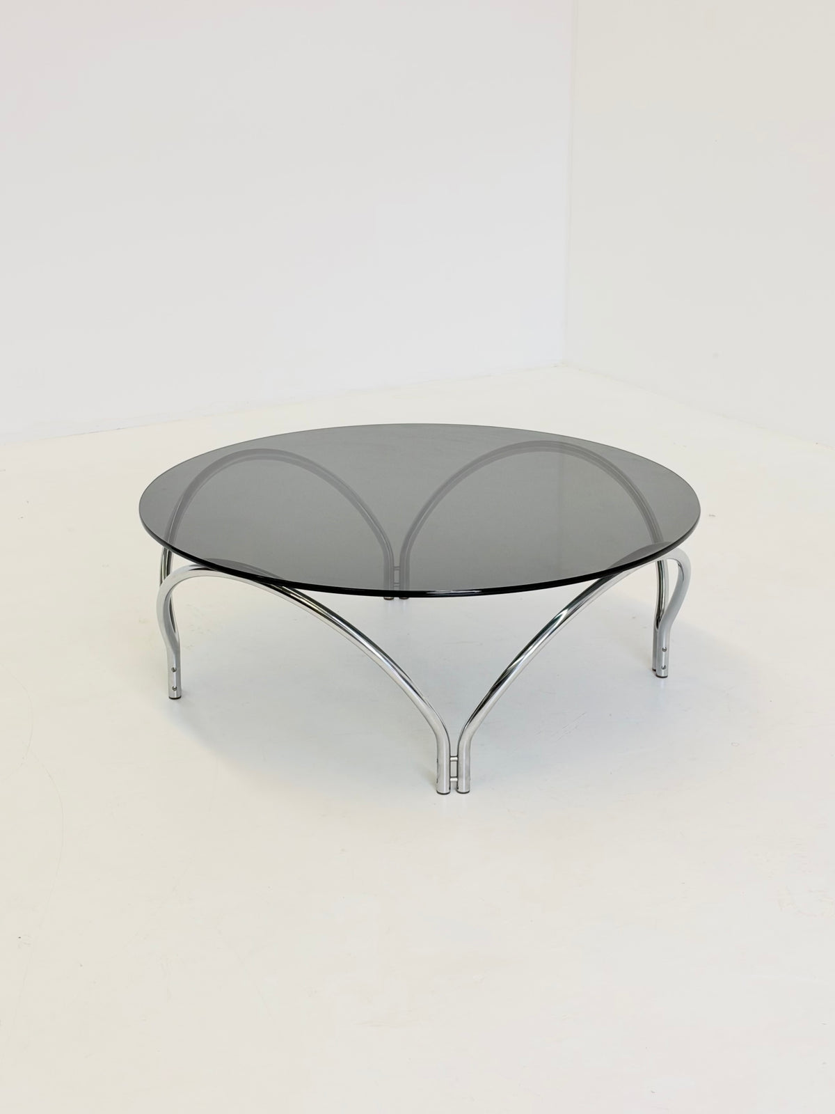 Vintage Space Age salontafel rookglas en chroom