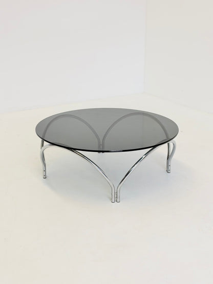 Vintage Space Age salontafel rookglas en chroom