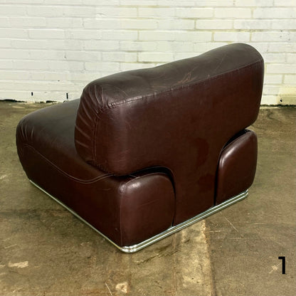 Italiaanse vintage modulaire bank of fauteuil van Europoltrona in donkerbruin leer