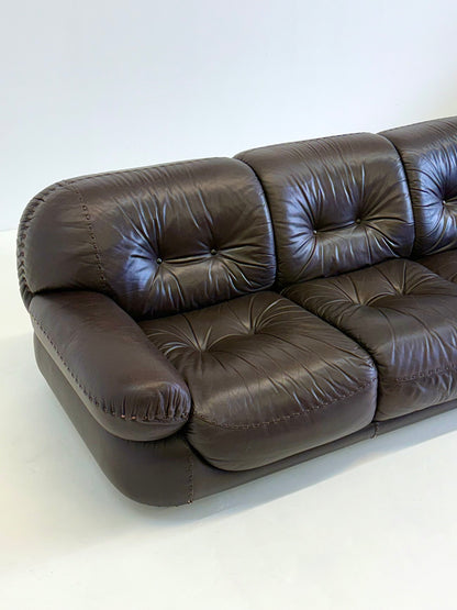 Donkerbruine leren Sapporo 3-zitsbank voor Mobil Girgi