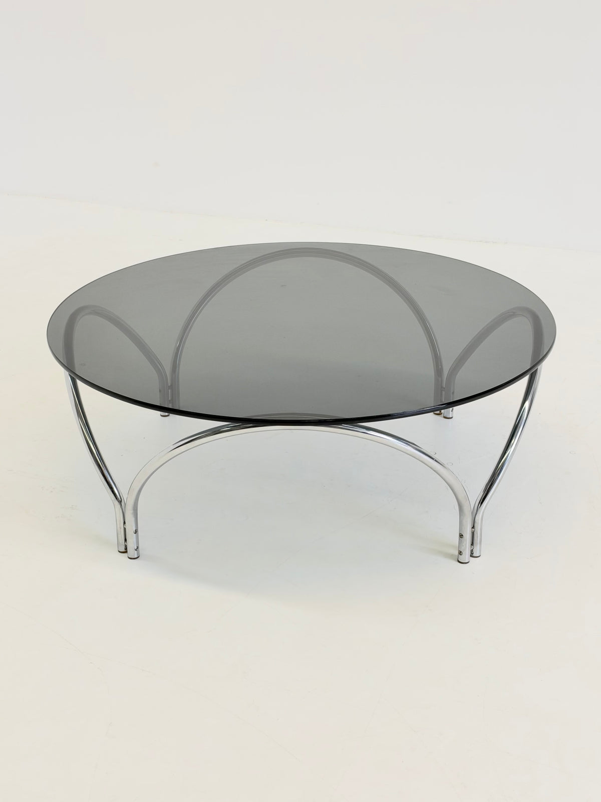 Vintage Space Age salontafel rookglas en chroom
