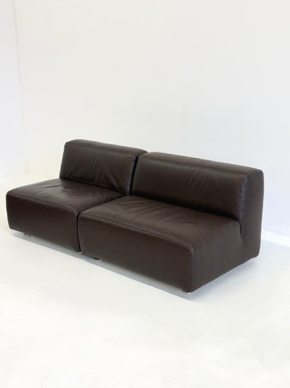 Set van 3 vintage space age modulaire leren sofa / fauteuils in donkerbruin