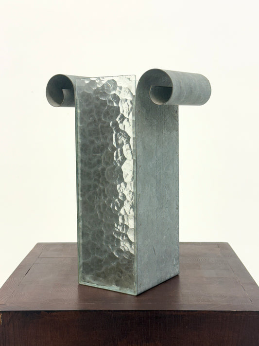 Vintage vaas gegalvaniseerd staal en bubbel glas