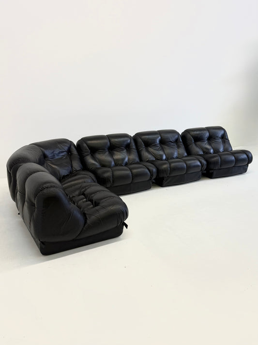 Zwart leren Nuvolone modulaire lounge bank Rino Maturi voor Mimo Padova