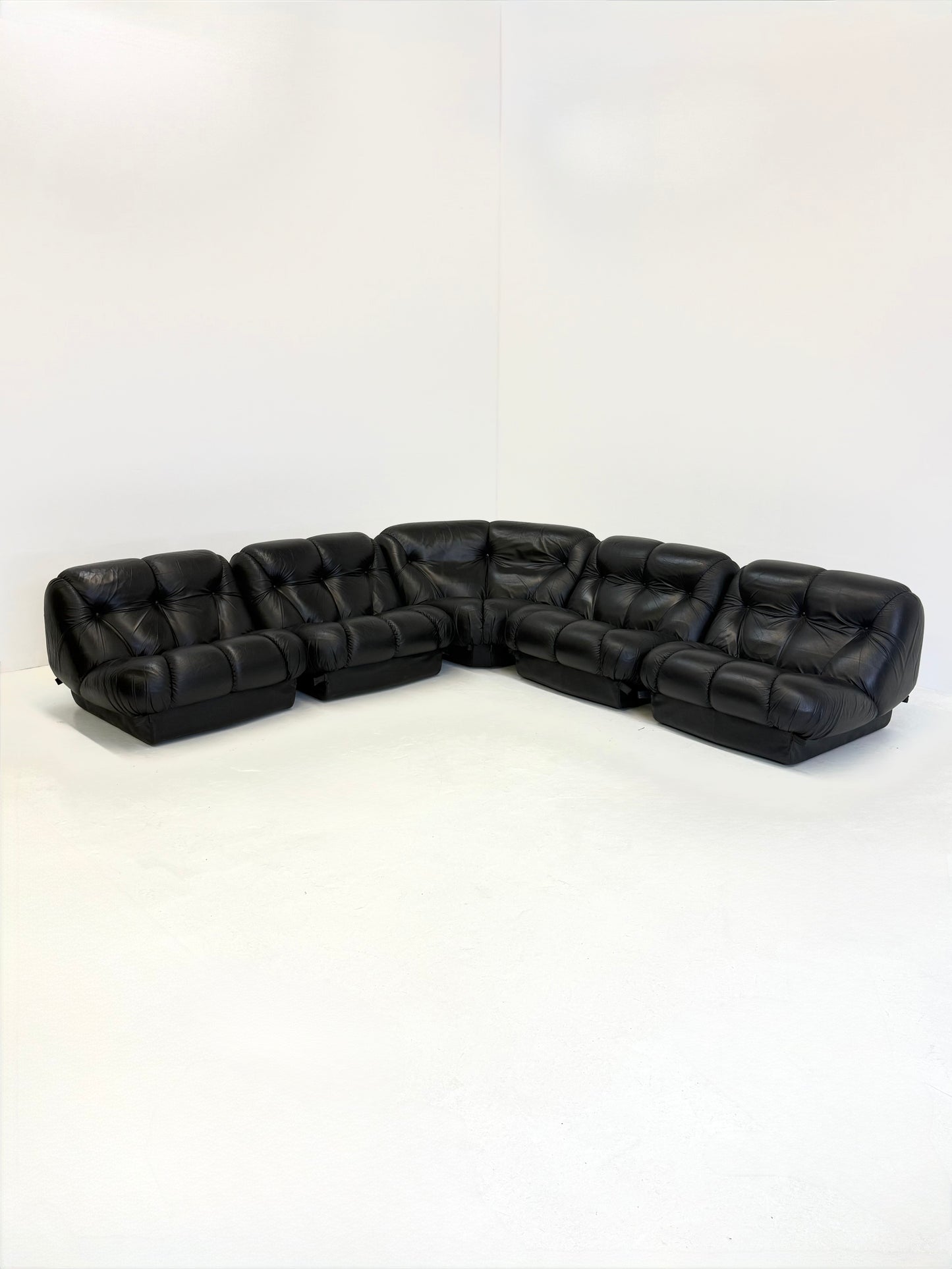 Zwart leren Nuvolone modulaire lounge bank Rino Maturi voor Mimo Padova