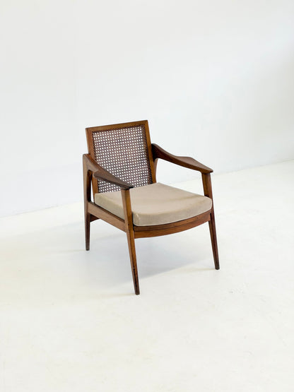Mid Century Fauteuils van Notenhout en Rotan met Mohair