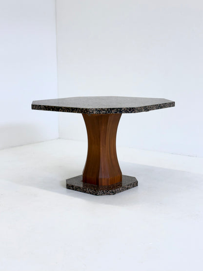 Art Deco eettafel met achthoekig granieten blad