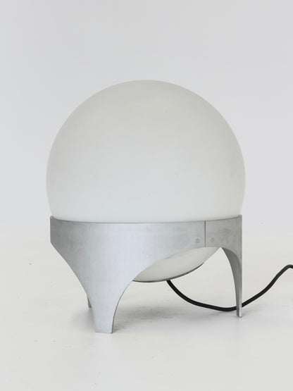 Vintage Space Age Tafellamp met Glazen Bol en Aluminium Voet