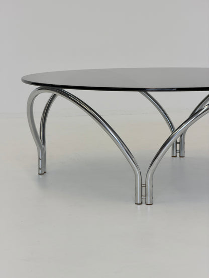 Vintage Space Age salontafel rookglas en chroom