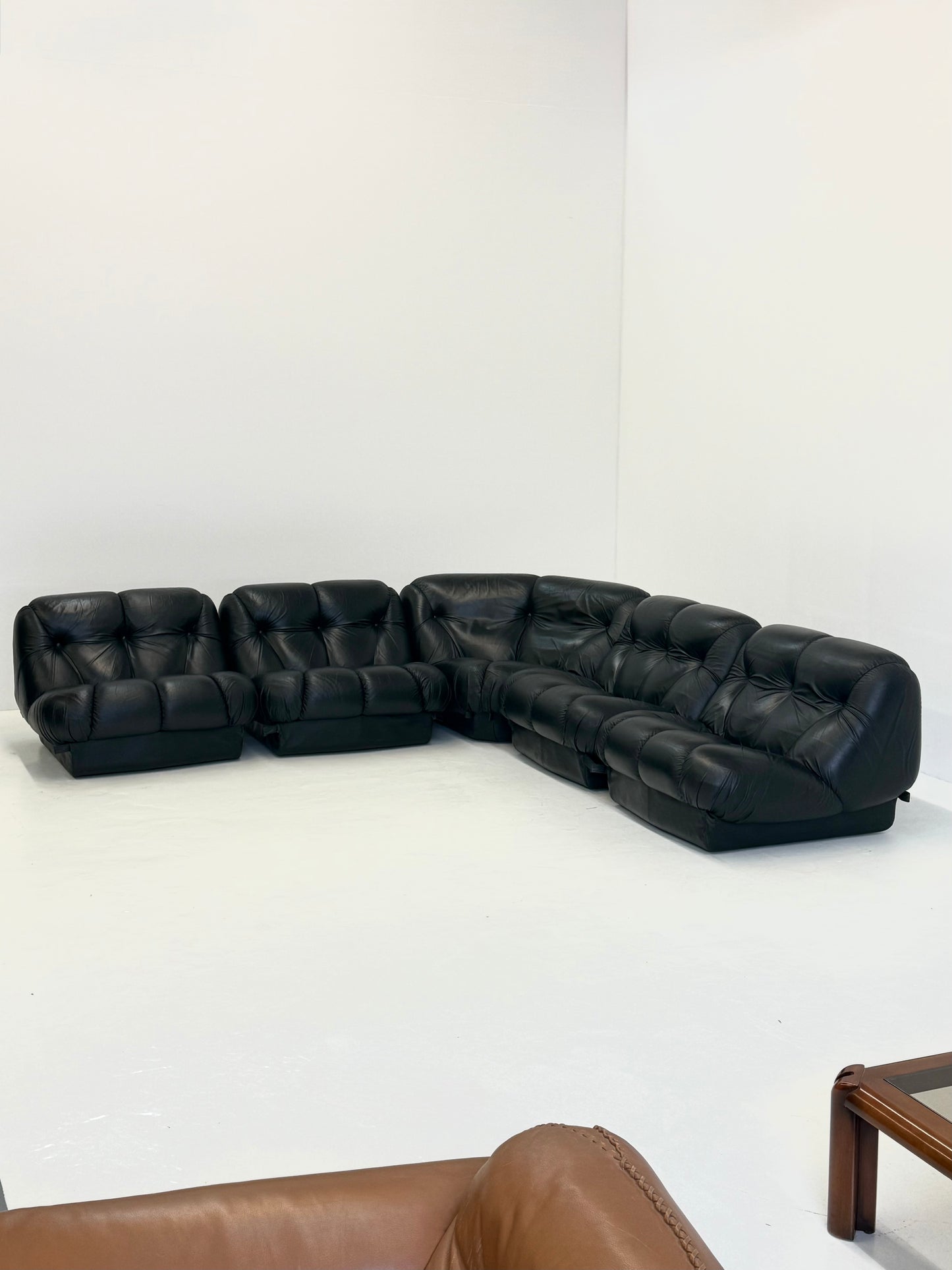 Zwart leren Nuvolone modulaire lounge bank Rino Maturi voor Mimo Padova