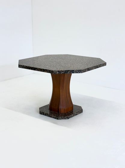 Art Deco eettafel met achthoekig granieten blad