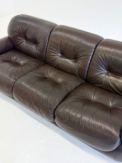 Donkerbruine leren Sapporo 3-zitsbank voor Mobil Girgi