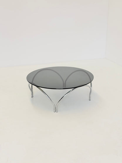 Vintage Space Age salontafel rookglas en chroom
