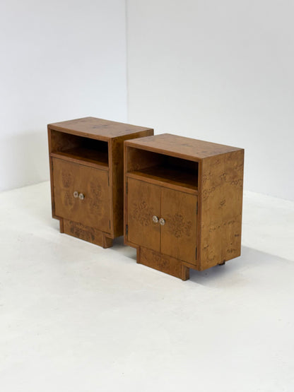 Set van twee vintage Art Deco nachtkastjes met wortelhout