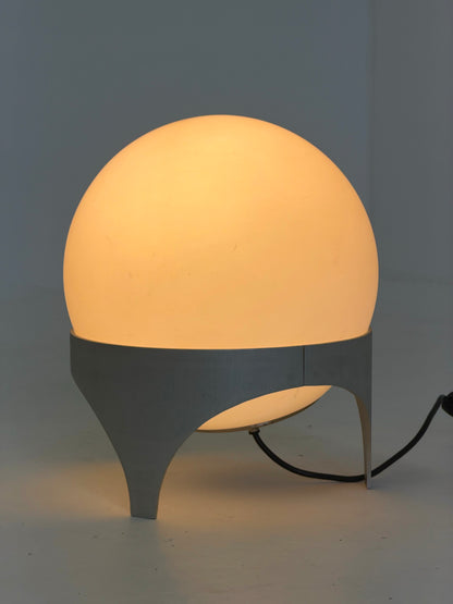 Vintage Space Age Tafellamp met Glazen Bol en Aluminium Voet