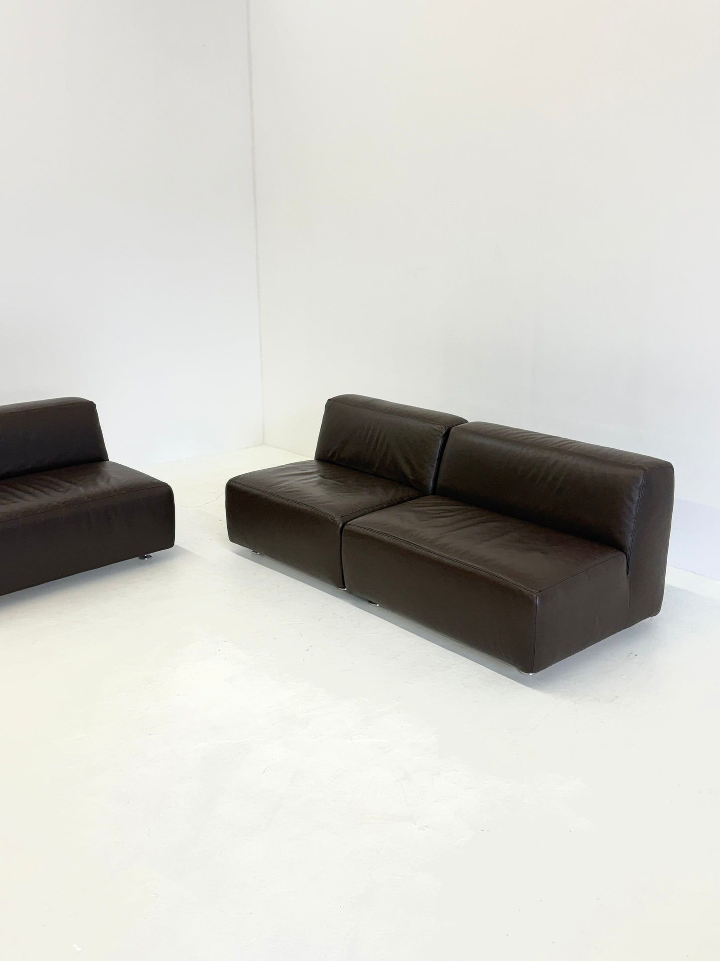 Set van 3 vintage space age modulaire leren sofa / fauteuils in donkerbruin