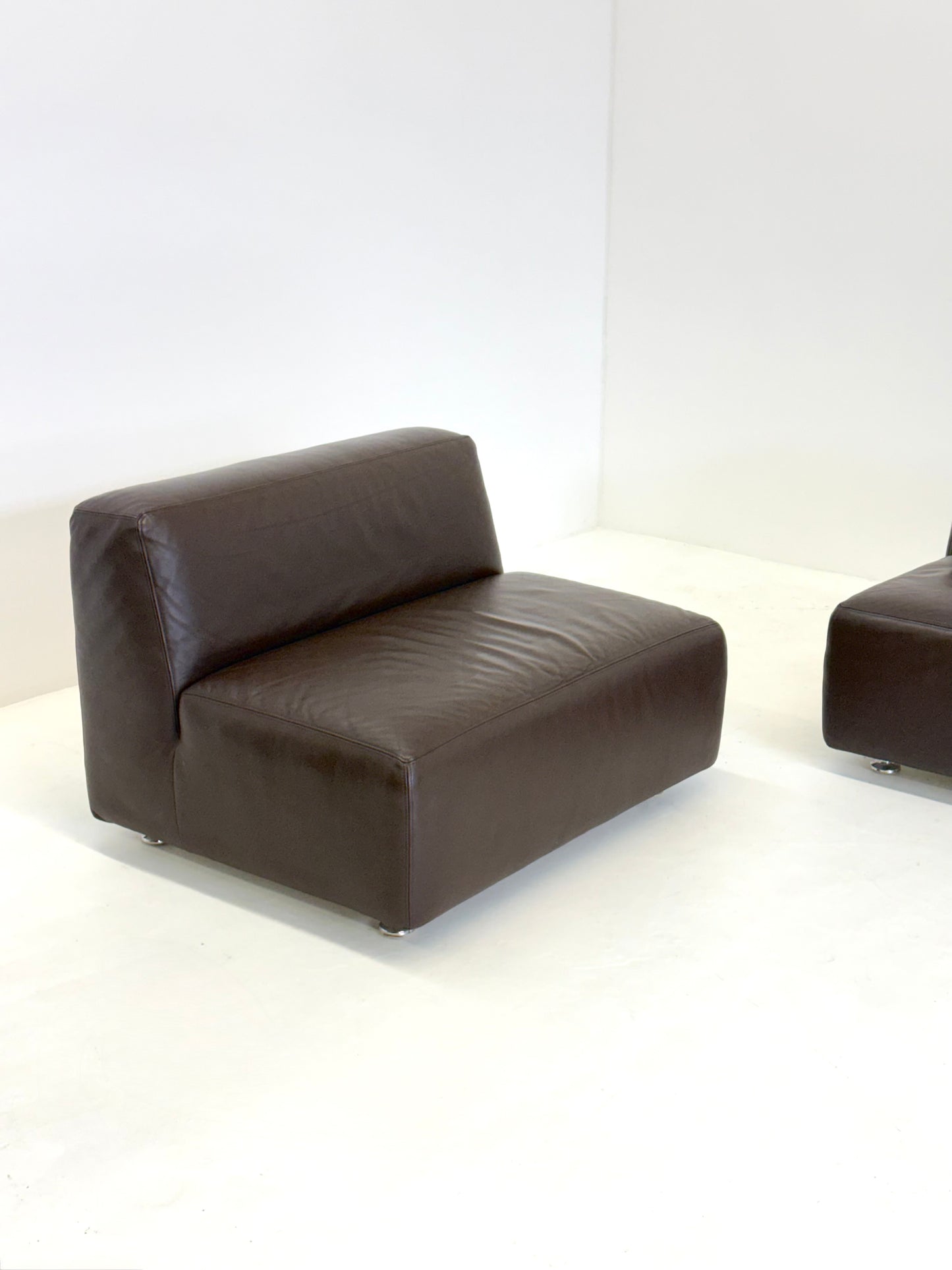 Set van 3 vintage space age modulaire leren sofa / fauteuils in donkerbruin