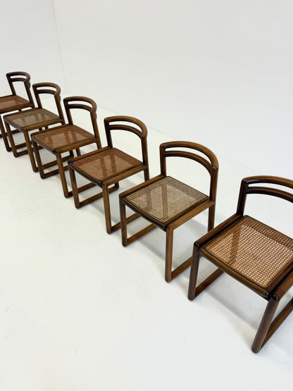 Set van 6 Ibisco Vintage Italiaanse Eetkamerstoelen met rotan