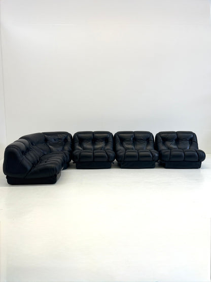 Zwart leren Nuvolone modulaire lounge bank Rino Maturi voor Mimo Padova