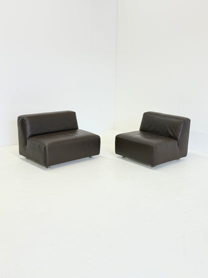 Set van 3 vintage space age modulaire leren sofa / fauteuils in donkerbruin