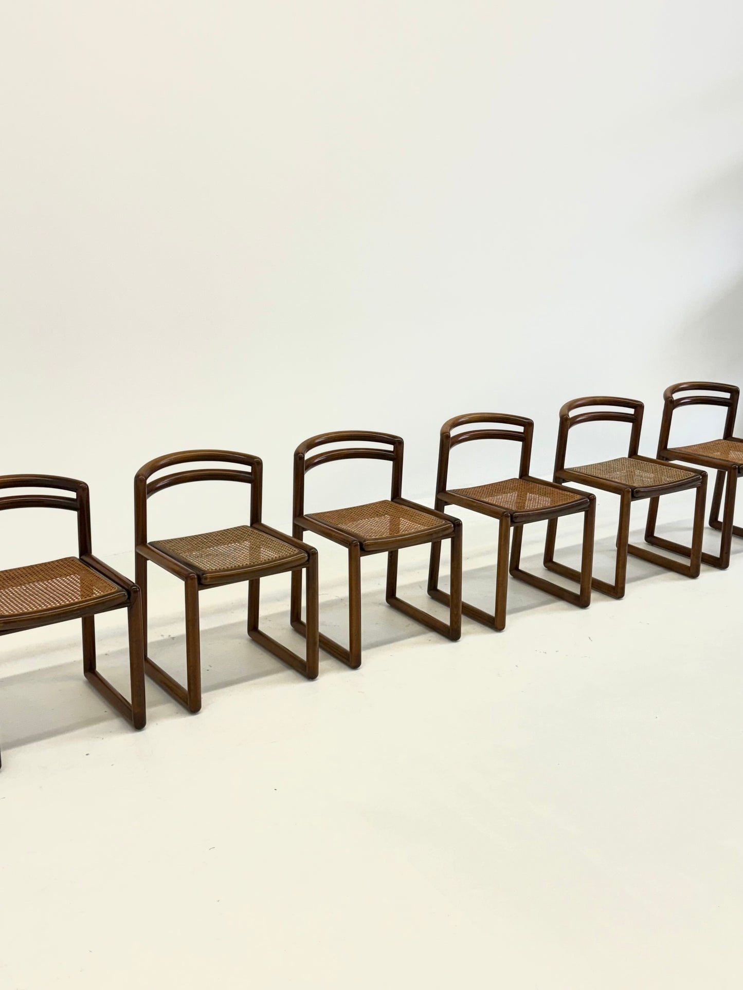 Set van 6 Ibisco Vintage Italiaanse Eetkamerstoelen met rotan