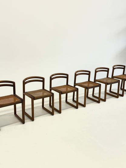 Set van 6 Ibisco Vintage Italiaanse Eetkamerstoelen met rotan