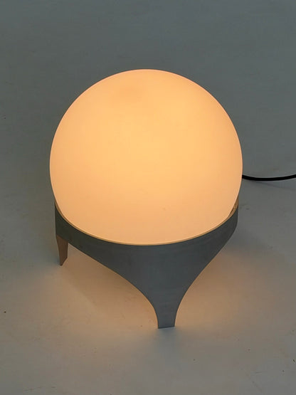 Vintage Space Age Tafellamp met Glazen Bol en Aluminium Voet