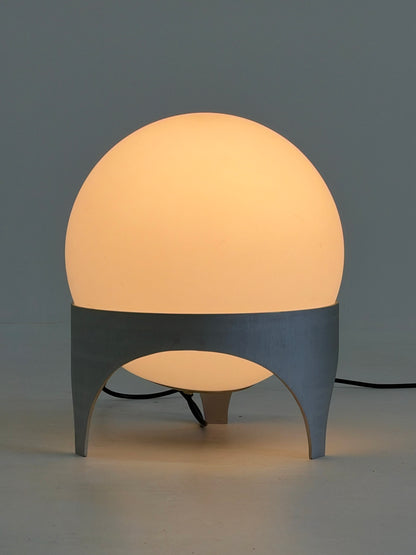 Vintage Space Age Tafellamp met Glazen Bol en Aluminium Voet