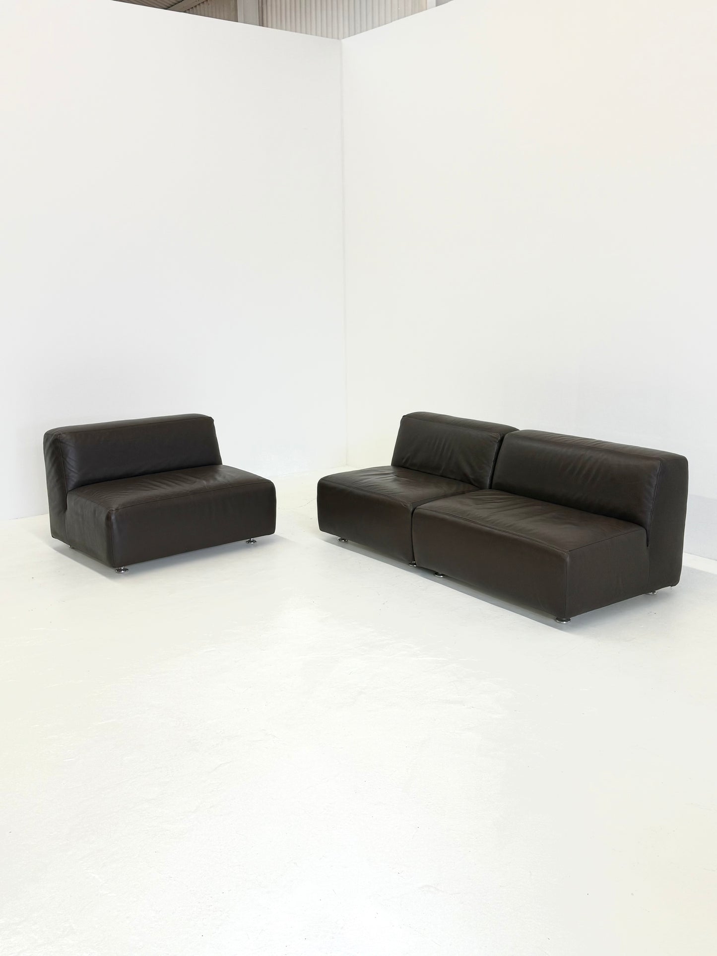 Set van 3 vintage space age modulaire leren sofa / fauteuils in donkerbruin